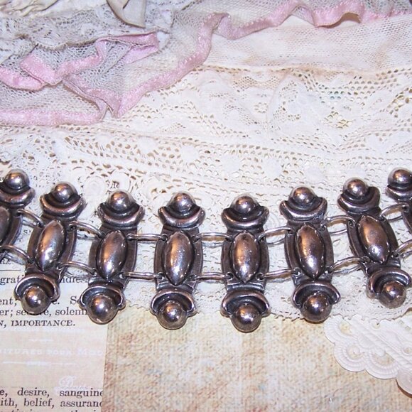 Made in Mexico Mexican Sterling Silver 1.5" Wide Link Bracelet - 7-3/4" Wearable - Picture 4 of 9